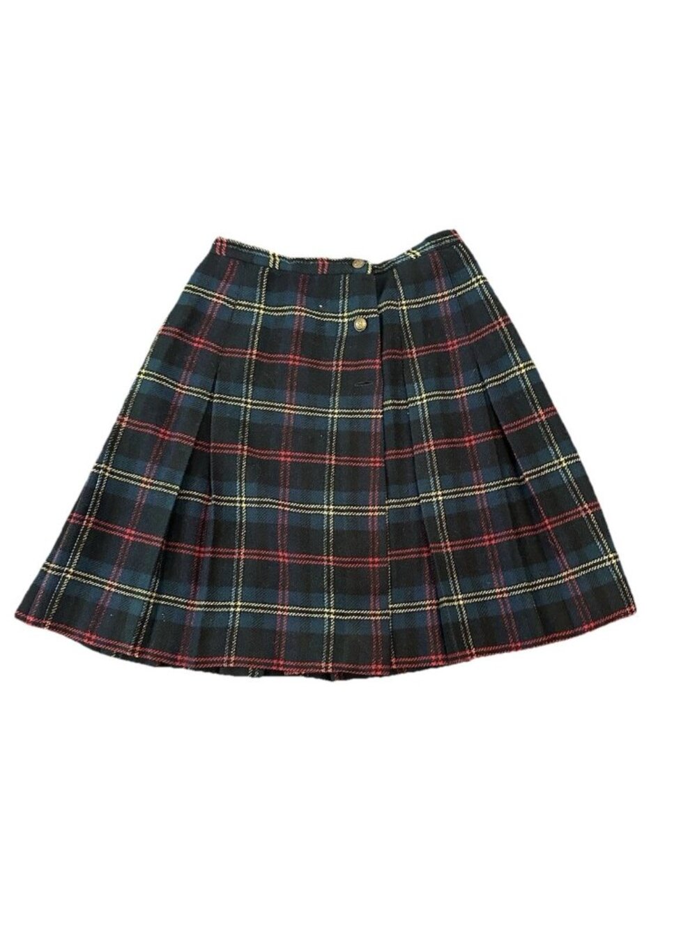 Vintage Loomtogs Plaid Pleated Skirt 9/10 Navy Red Yellow Tartan Schoolgirl Prep